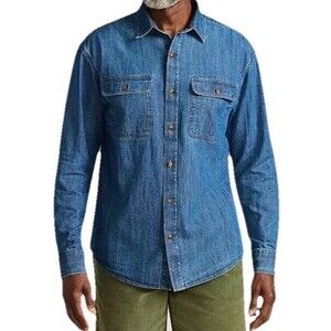 Lands' End Men's LS Blue Denim Look Button Up Shirt Sz Large-tall